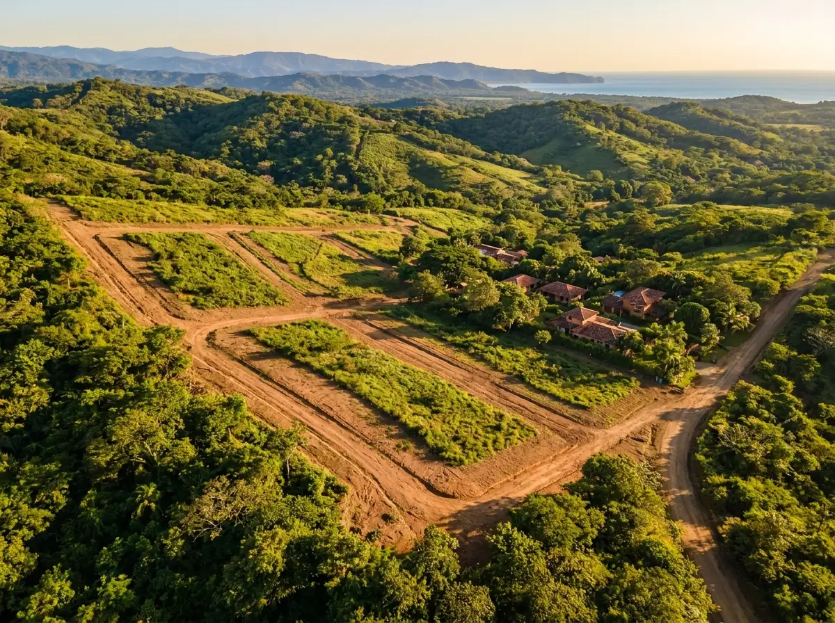 Vista aérea de terrenos en venta en La Desembocada, Puerto Vallarta
